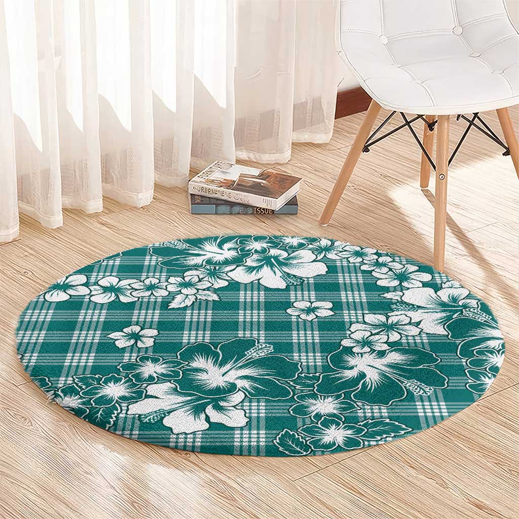 Hibiscus Pakala Aqua Teal Round Carpet Tropical Floral Stylized - Polynesian Pride