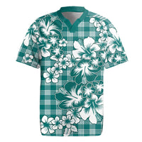 Hibiscus Pakala Aqua Teal Rugby Jersey Tropical Floral Stylized - Polynesian Pride
