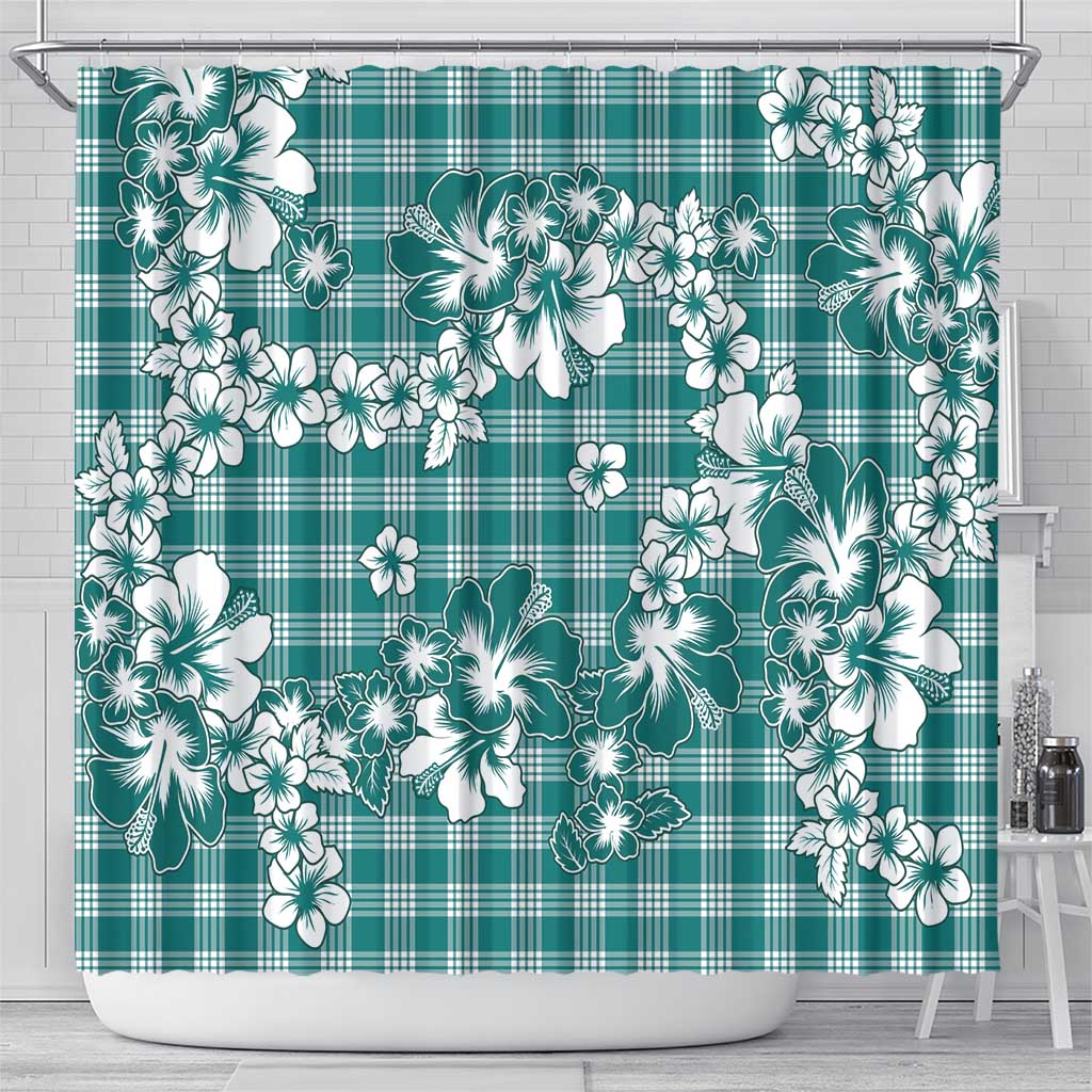 Hibiscus Pakala Aqua Teal Shower Curtain Tropical Floral Stylized - Polynesian Pride