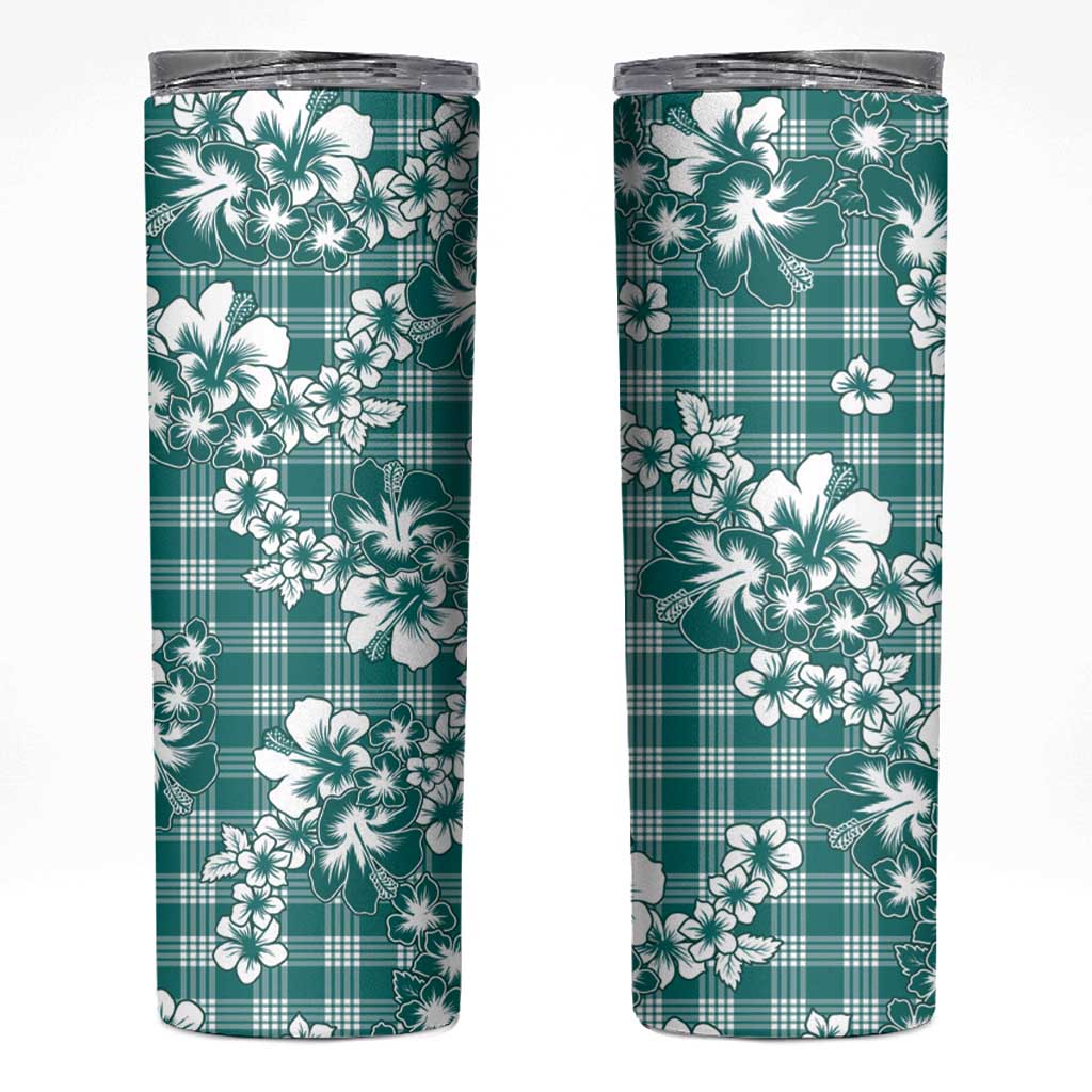 Hibiscus Pakala Aqua Teal Skinny Tumbler Tropical Floral Stylized - Polynesian Pride