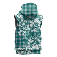 Hibiscus Pakala Aqua Teal Sleeveless Hoodie Tropical Floral Stylized - Polynesian Pride
