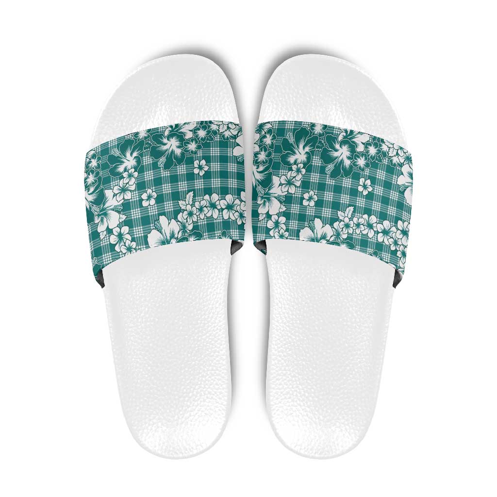 Hibiscus Pakala Aqua Teal Slide Sandals Tropical Floral Stylized - Polynesian Pride