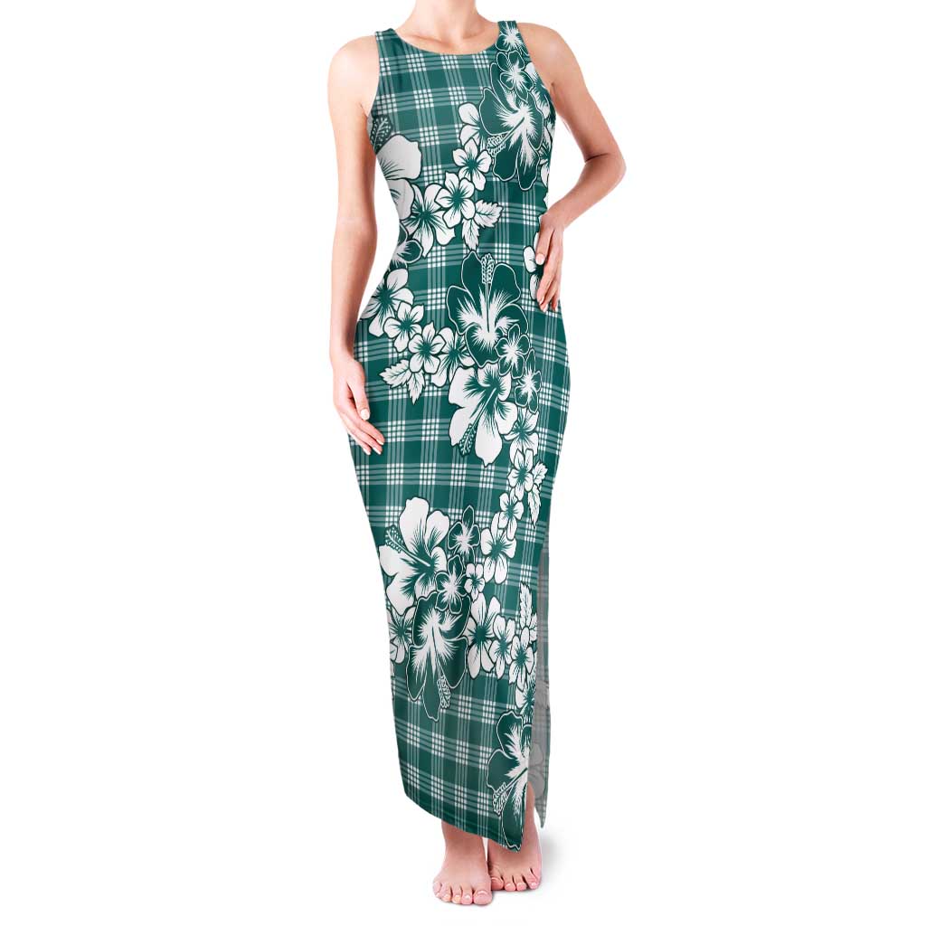 Hibiscus Pakala Aqua Teal Tank Maxi Dress Tropical Floral Stylized - Polynesian Pride