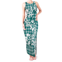 Hibiscus Pakala Aqua Teal Tank Maxi Dress Tropical Floral Stylized - Polynesian Pride