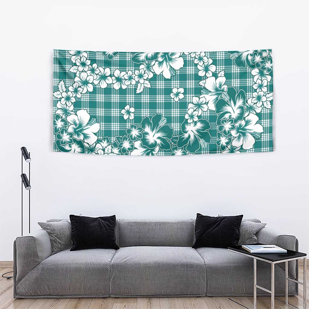 Hibiscus Pakala Aqua Teal Tapestry Tropical Floral Stylized - Polynesian Pride