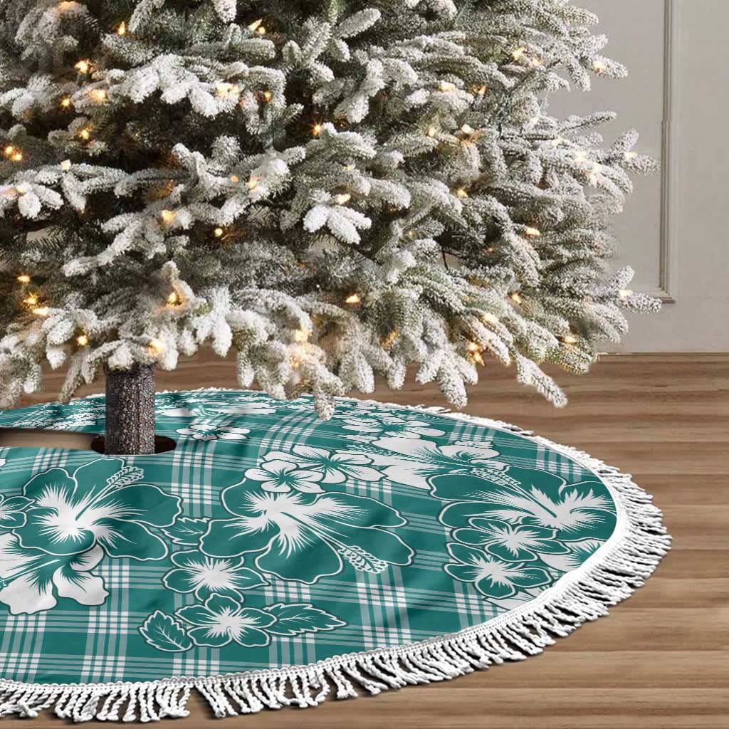Hibiscus Pakala Aqua Teal Tree Skirt Tropical Floral Stylized LT01 - Polynesian Pride