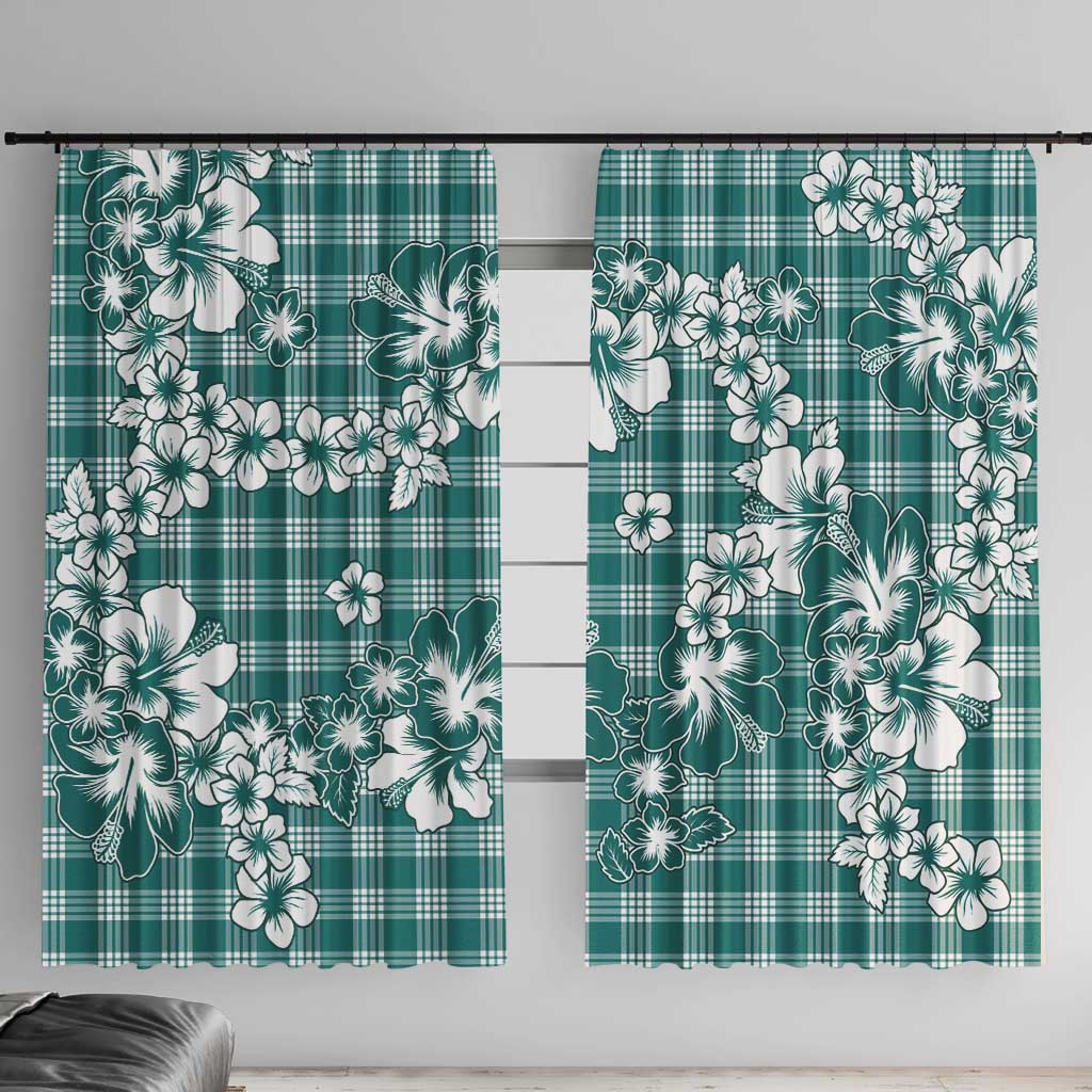 Hibiscus Pakala Aqua Teal Window Curtain Tropical Floral Stylized - Polynesian Pride
