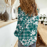 Hibiscus Pakala Aqua Teal Women Casual Shirt Tropical Floral Stylized - Polynesian Pride