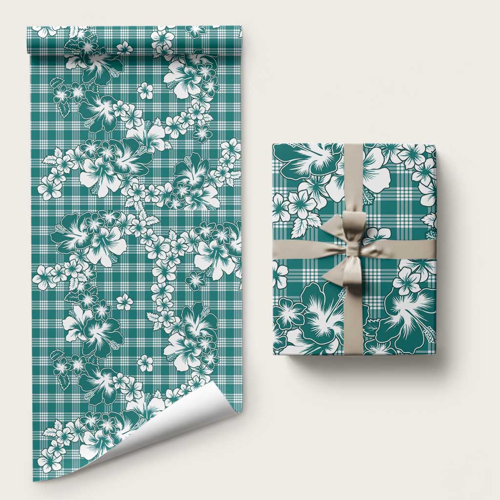 Hibiscus Pakala Aqua Teal Wrapping Paper Tropical Floral Stylized LT01 58" × 23" Teal - Polynesian Pride