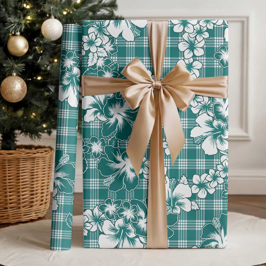 Hibiscus Pakala Aqua Teal Wrapping Paper Tropical Floral Stylized LT01 - Polynesian Pride