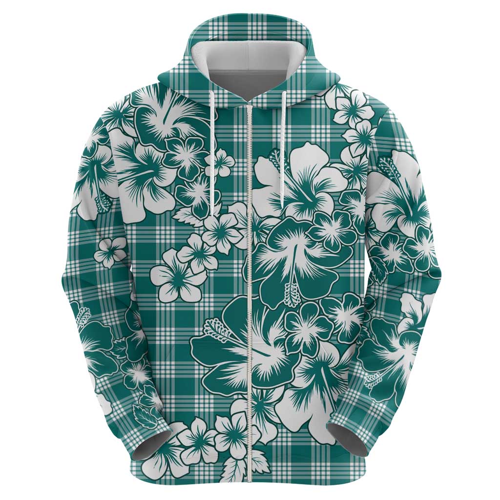 Hibiscus Pakala Aqua Teal Zip Hoodie Tropical Floral Stylized - Polynesian Pride