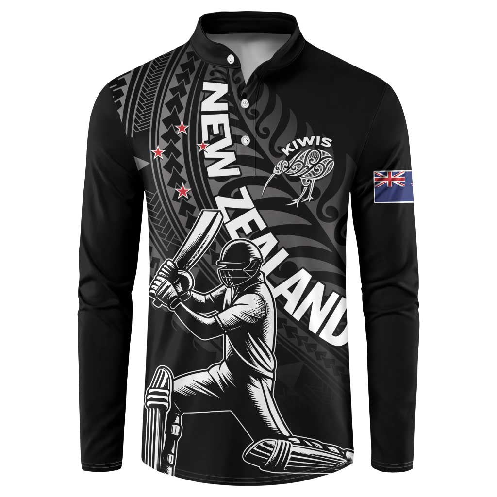 Custom New Zealand Cricket Button Sweatshirt Maori Kiwi Black Fern LT01 Black - Polynesian Pride