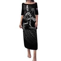 Custom New Zealand Cricket Puletasi Maori Kiwi Black Fern LT01 Long Dress Black - Polynesian Pride