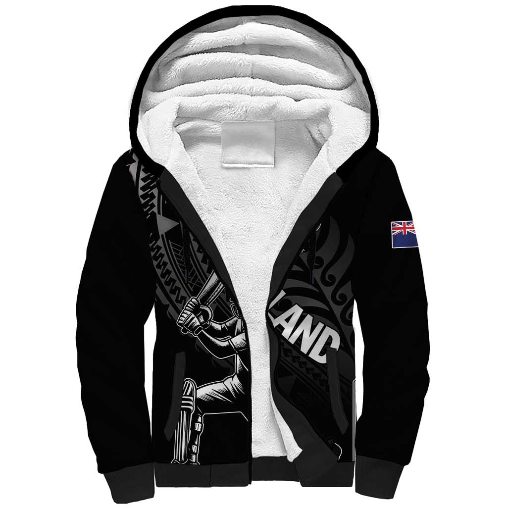 Custom New Zealand Cricket Sherpa Hoodie Maori Kiwi Black Fern LT01 Unisex Black - Polynesian Pride