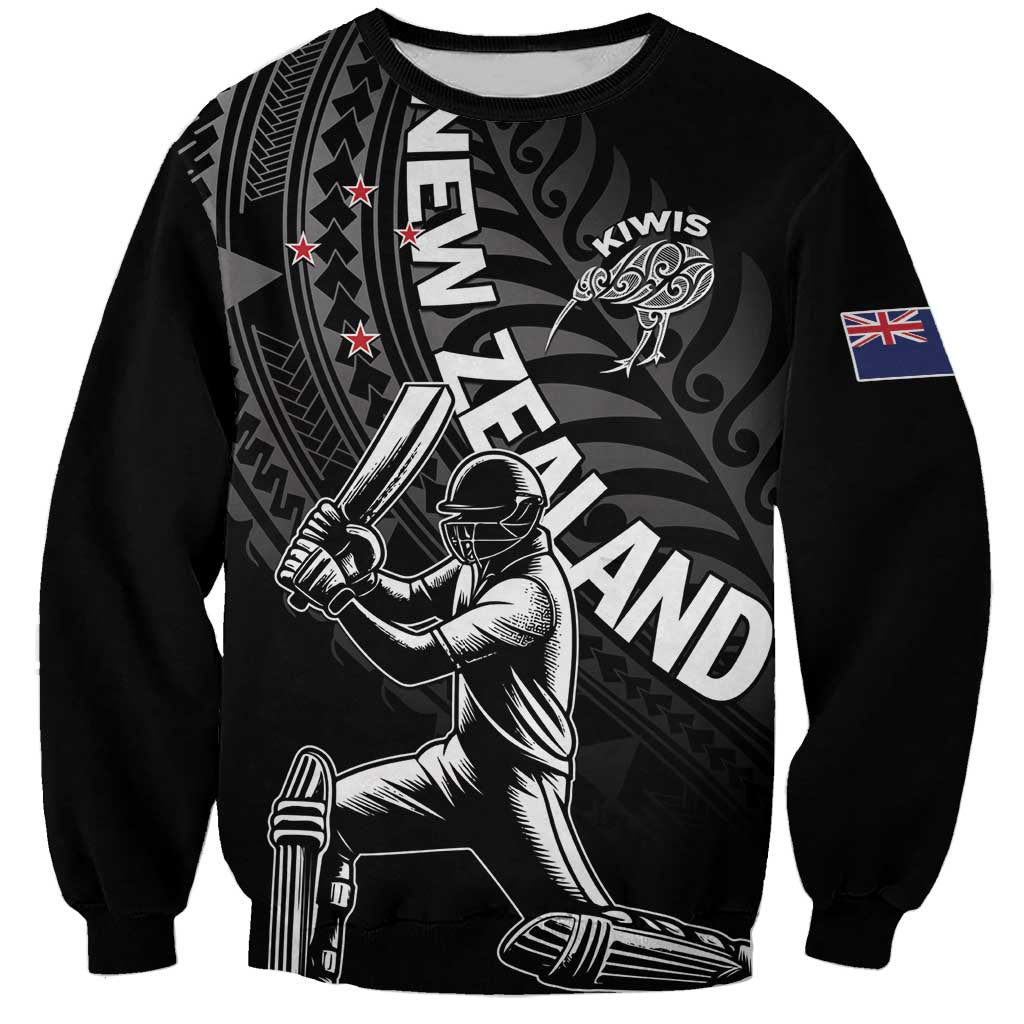 Custom New Zealand Cricket Sweatshirt Maori Kiwi Black Fern LT01 Unisex Black - Polynesian Pride