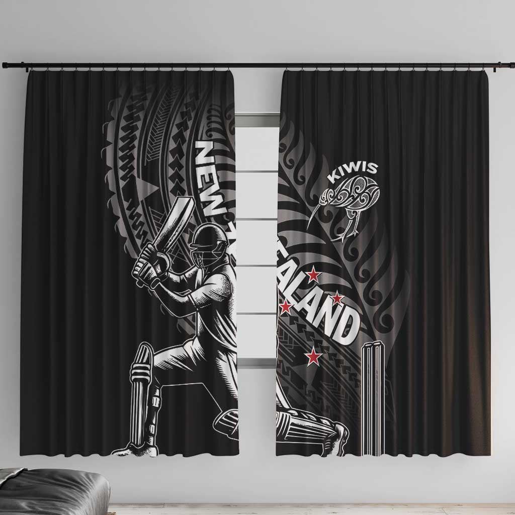 New Zealand Cricket Window Curtain Maori Kiwi Black Fern LT01 With Hooks Black - Polynesian Pride