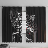 New Zealand Cricket Window Curtain Maori Kiwi Black Fern LT01 With Hooks Black - Polynesian Pride