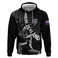 Custom New Zealand Cricket Zip Hoodie Maori Kiwi Black Fern
