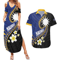 Personalised Nauru Couples Matching Summer Maxi Dress and Hawaiian Shirt Naoero Proud Plumeria