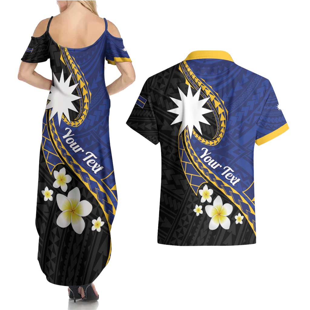 Personalised Nauru Couples Matching Summer Maxi Dress and Hawaiian Shirt Naoero Proud Plumeria