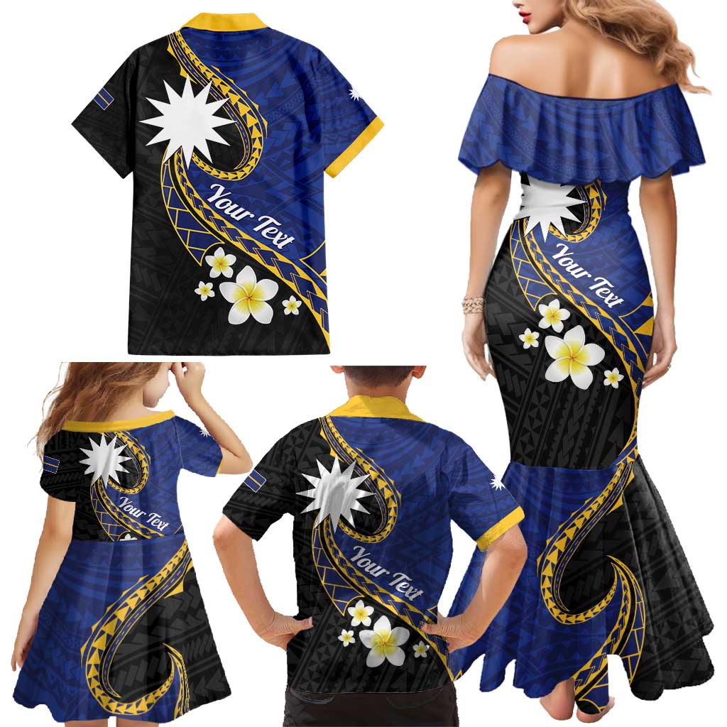 Personalised Nauru Family Matching Mermaid Dress and Hawaiian Shirt Naoero Proud Plumeria