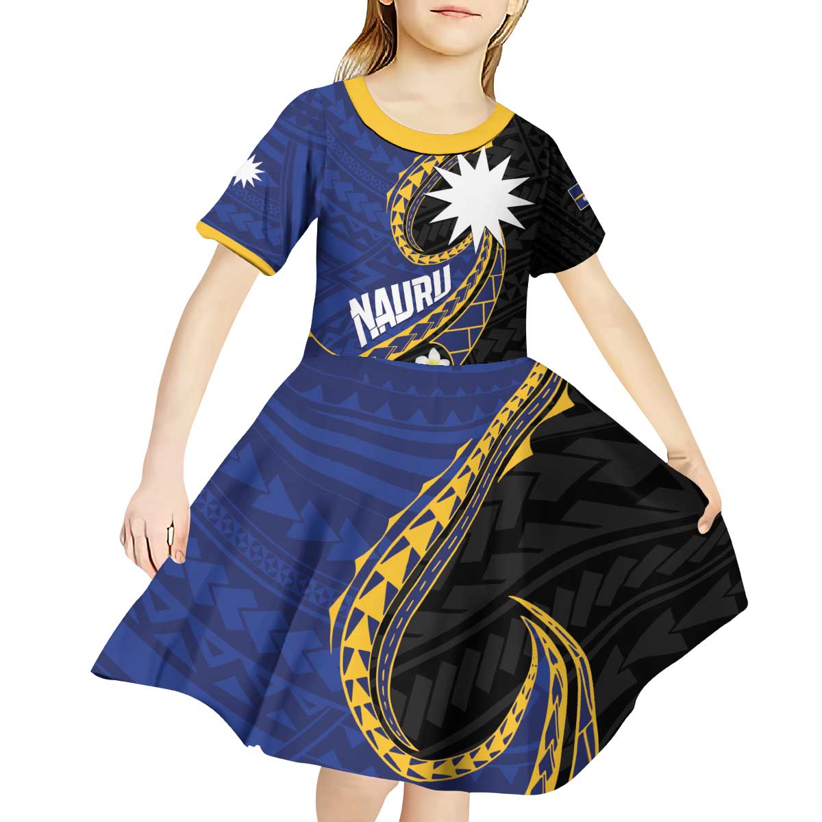Personalised Nauru Kid Short Sleeve Dress Naoero Proud Plumeria