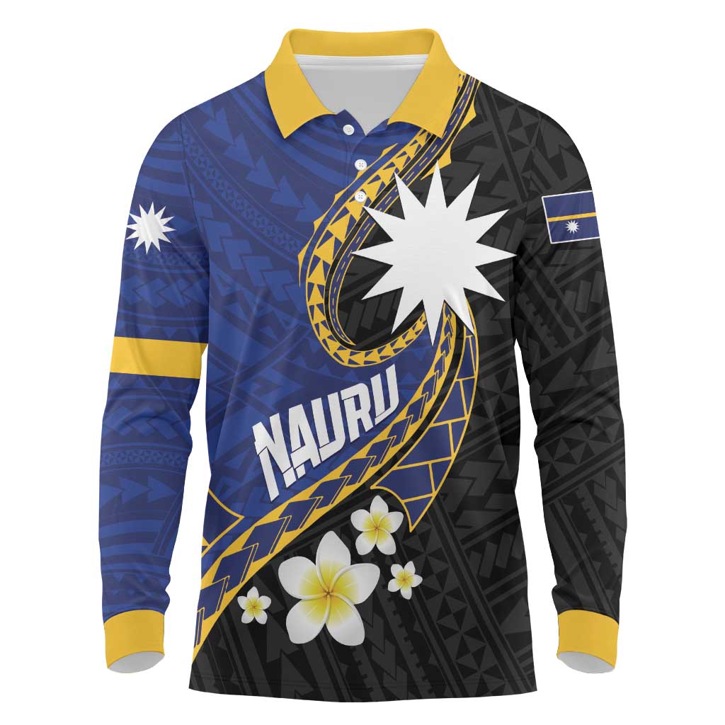 Personalised Nauru Long Sleeve Polo Shirt Naoero Proud Plumeria