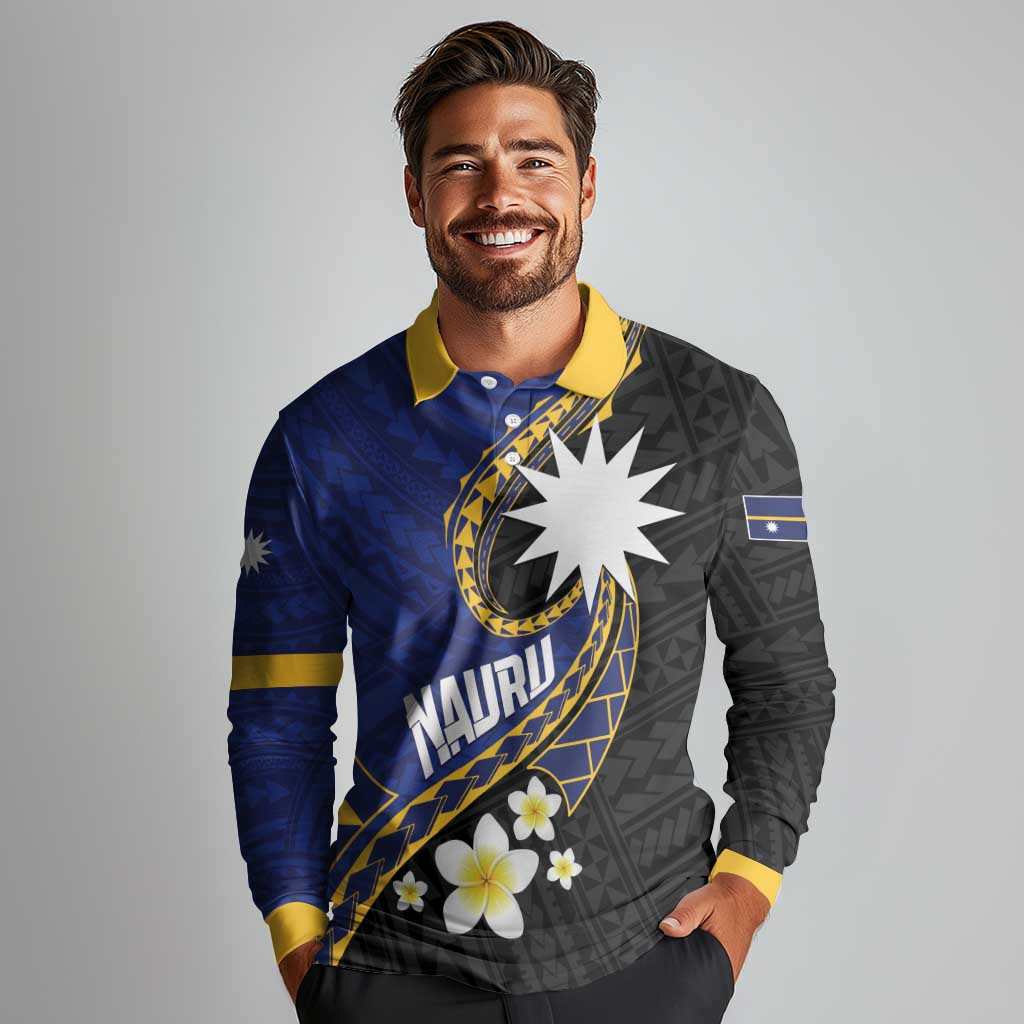 Personalised Nauru Long Sleeve Polo Shirt Naoero Proud Plumeria