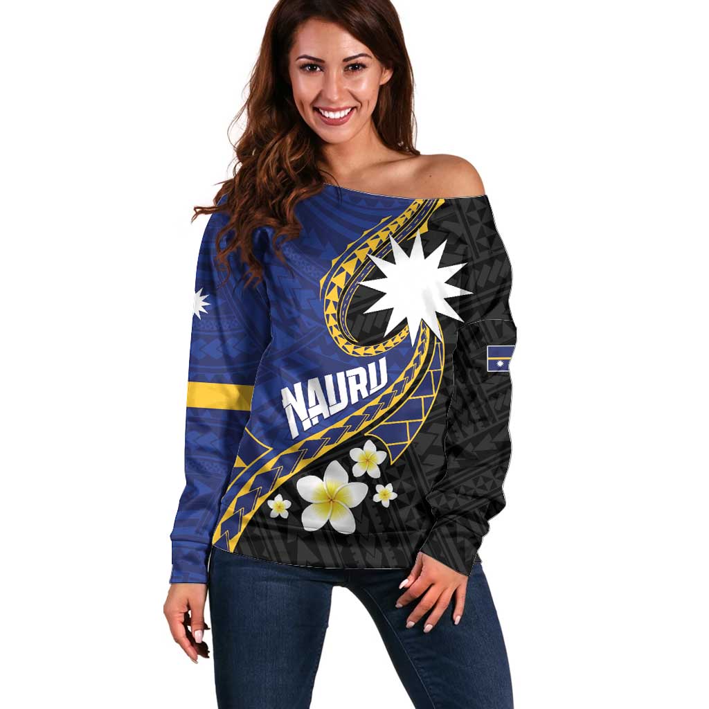 Personalised Nauru Off Shoulder Sweater Naoero Proud Plumeria