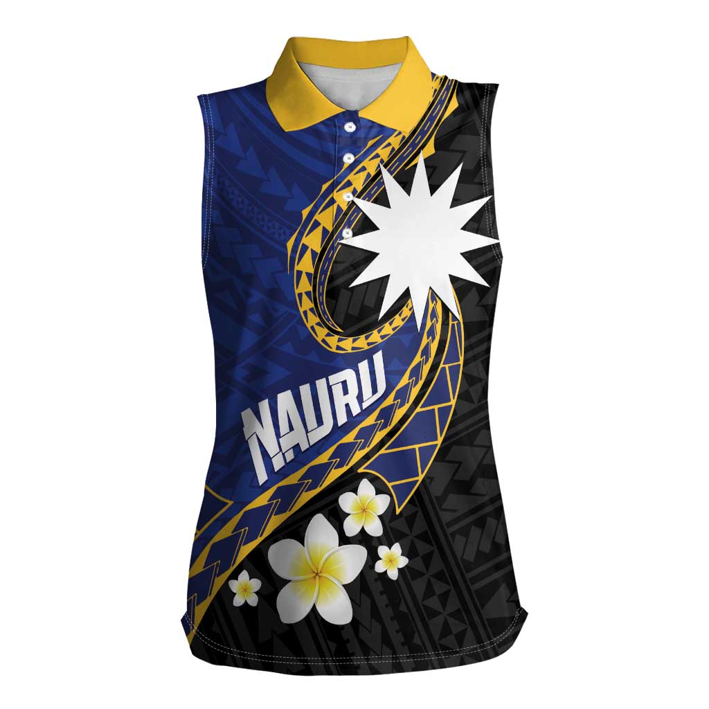Personalised Nauru Women Sleeveless Polo Shirt Naoero Proud Plumeria