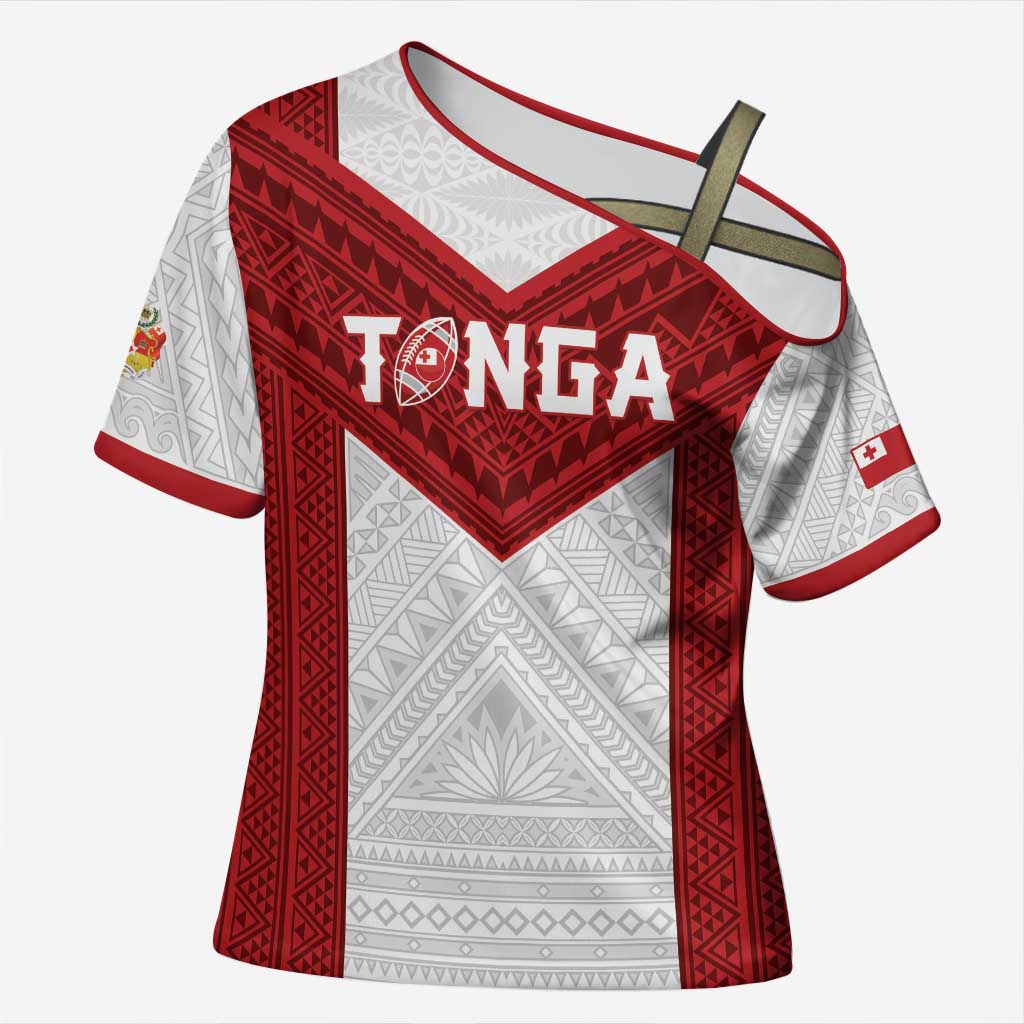 Tonga Rugby Custom Cross Shoulder Shirt Tonga Sea Eagles Go Champions LT01 Female Red - Polynesian Pride