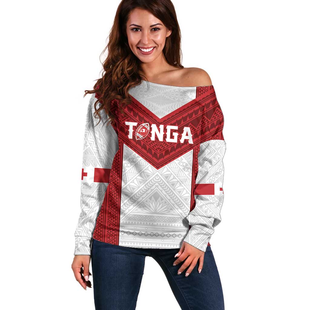 Tonga Rugby Custom Off Shoulder Sweater Tonga Sea Eagles Go Champions LT01 Women Red - Polynesian Pride