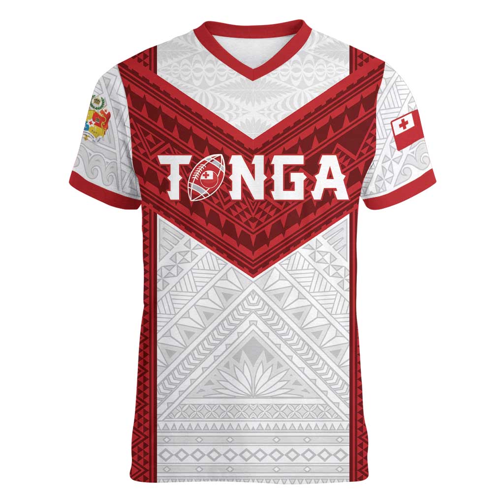 Tonga Rugby Custom Women V-Neck T-Shirt Tonga Sea Eagles Go Champions LT01 Female Red - Polynesian Pride