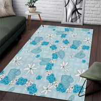 Hawaii Anthurium Tiare Pikake Lei Area Rug UliUli Lauhala Art Pattern LT01 Blue - Polynesian Pride
