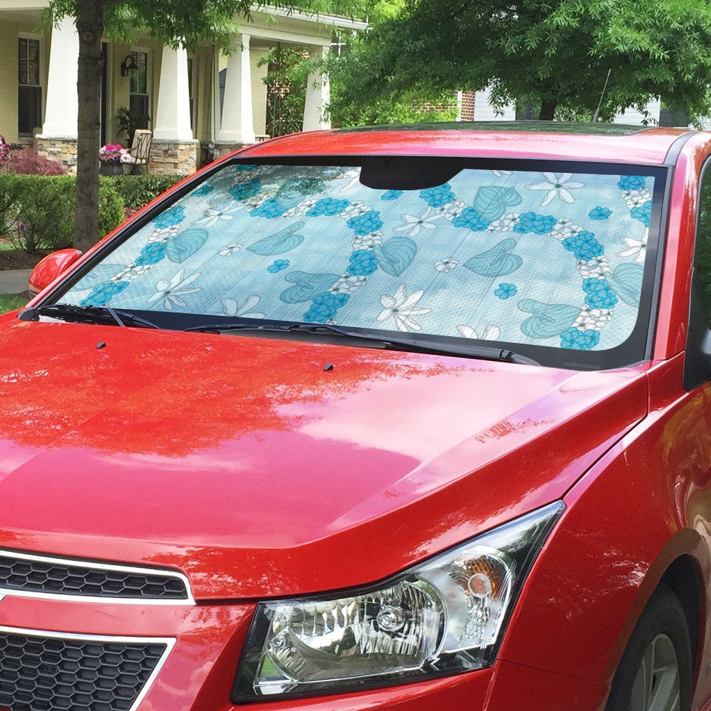 Hawaii Anthurium Tiare Pikake Lei Auto Sun Shade UliUli Lauhala Art Pattern