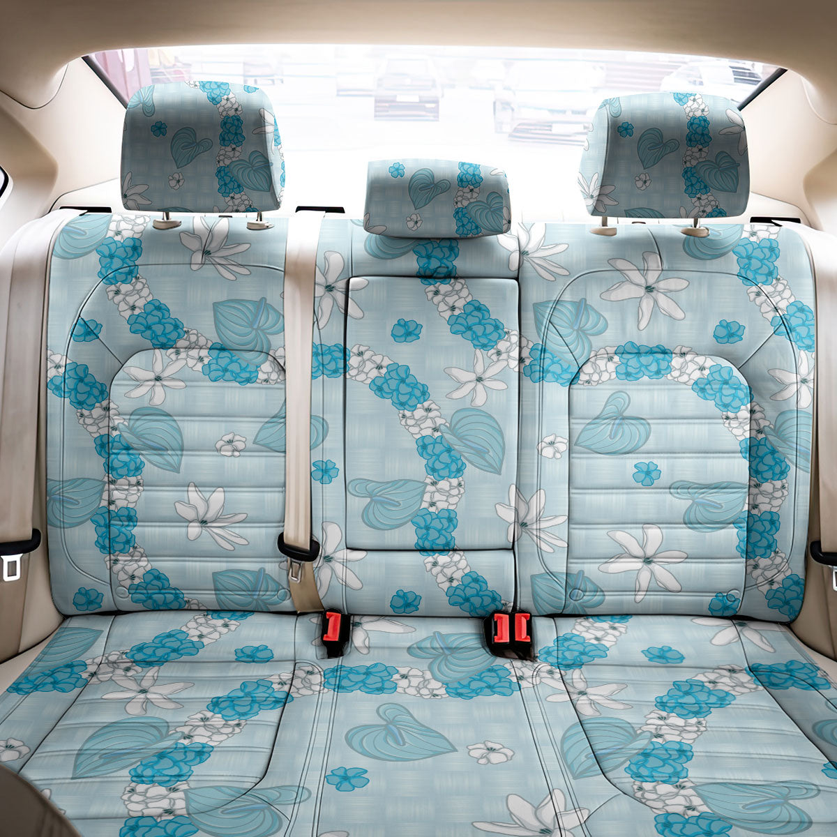 Hawaii Anthurium Tiare Pikake Lei Back Car Seat Cover UliUli Lauhala Art Pattern LT01 - Polynesian Pride