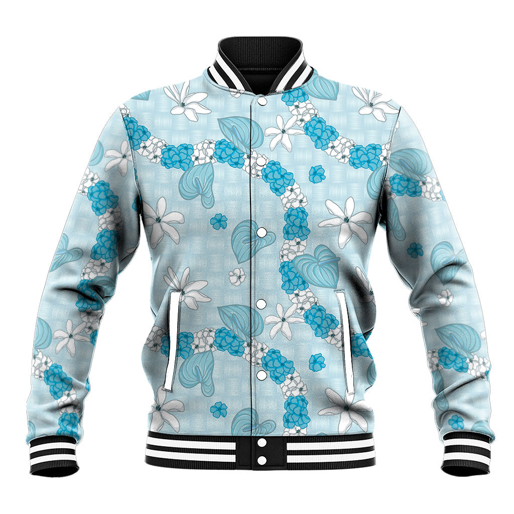 Hawaii Anthurium Tiare Pikake Lei Baseball Jacket UliUli Lauhala Art Pattern LT01 Unisex Blue - Polynesian Pride