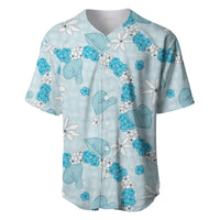 Hawaii Anthurium Tiare Pikake Lei Baseball Jersey UliUli Lauhala Art Pattern LT01 Blue - Polynesian Pride
