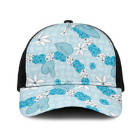 Hawaii Anthurium Tiare Pikake Lei Baseball Net Cap UliUli Lauhala Art Pattern LT01 One Size Black Blue - Polynesian Pride