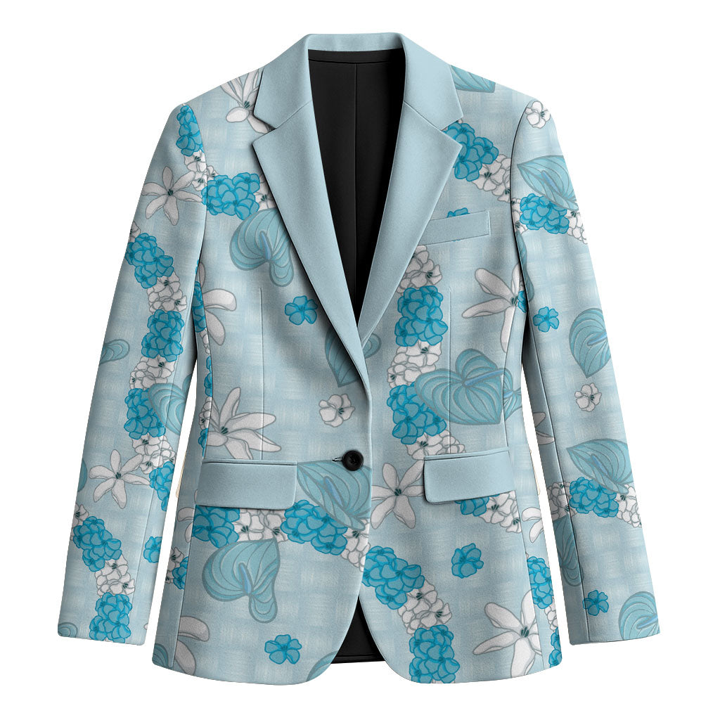 Hawaii Anthurium Tiare Pikake Lei Blazer UliUli Lauhala Art Pattern LT01 Unisex Blue - Polynesian Pride