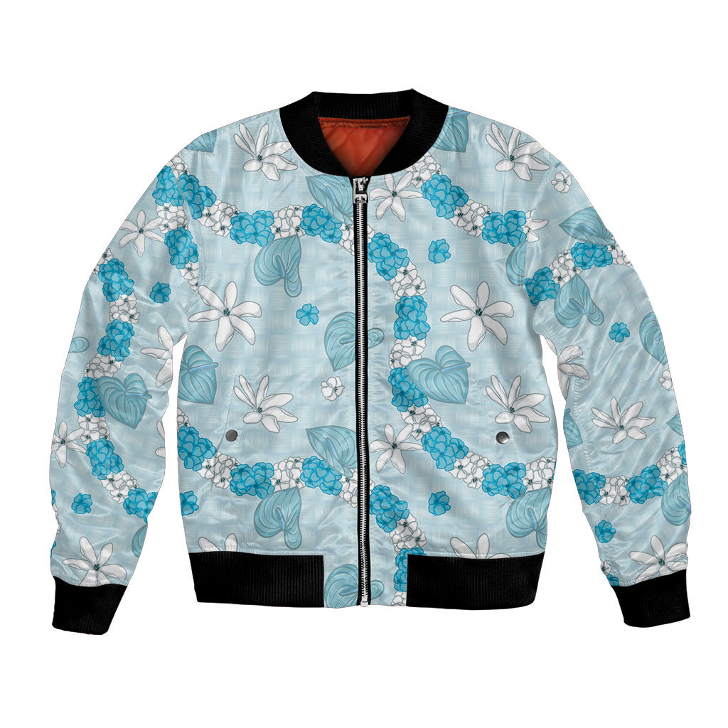 Hawaii Anthurium Tiare Pikake Lei Bomber Jacket UliUli Lauhala Art Pattern