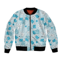 Hawaii Anthurium Tiare Pikake Lei Bomber Jacket UliUli Lauhala Art Pattern LT01 Unisex Blue - Polynesian Pride