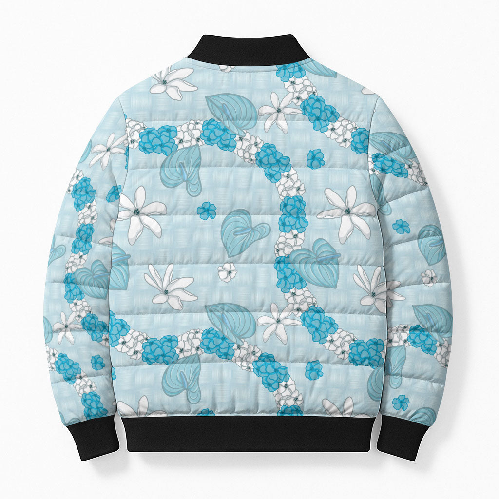 Hawaii Anthurium Tiare Pikake Lei Bomber Puffer Jacket UliUli Lauhala Art Pattern LT01 - Polynesian Pride