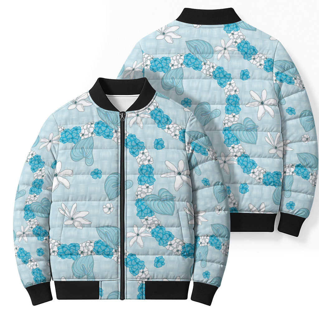 Hawaii Anthurium Tiare Pikake Lei Bomber Puffer Jacket UliUli Lauhala Art Pattern LT01 - Polynesian Pride