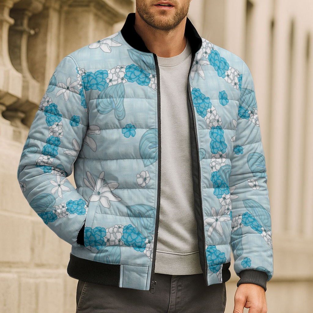 Hawaii Anthurium Tiare Pikake Lei Bomber Puffer Jacket UliUli Lauhala Art Pattern LT01 - Polynesian Pride