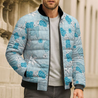 Hawaii Anthurium Tiare Pikake Lei Bomber Puffer Jacket UliUli Lauhala Art Pattern LT01 - Polynesian Pride