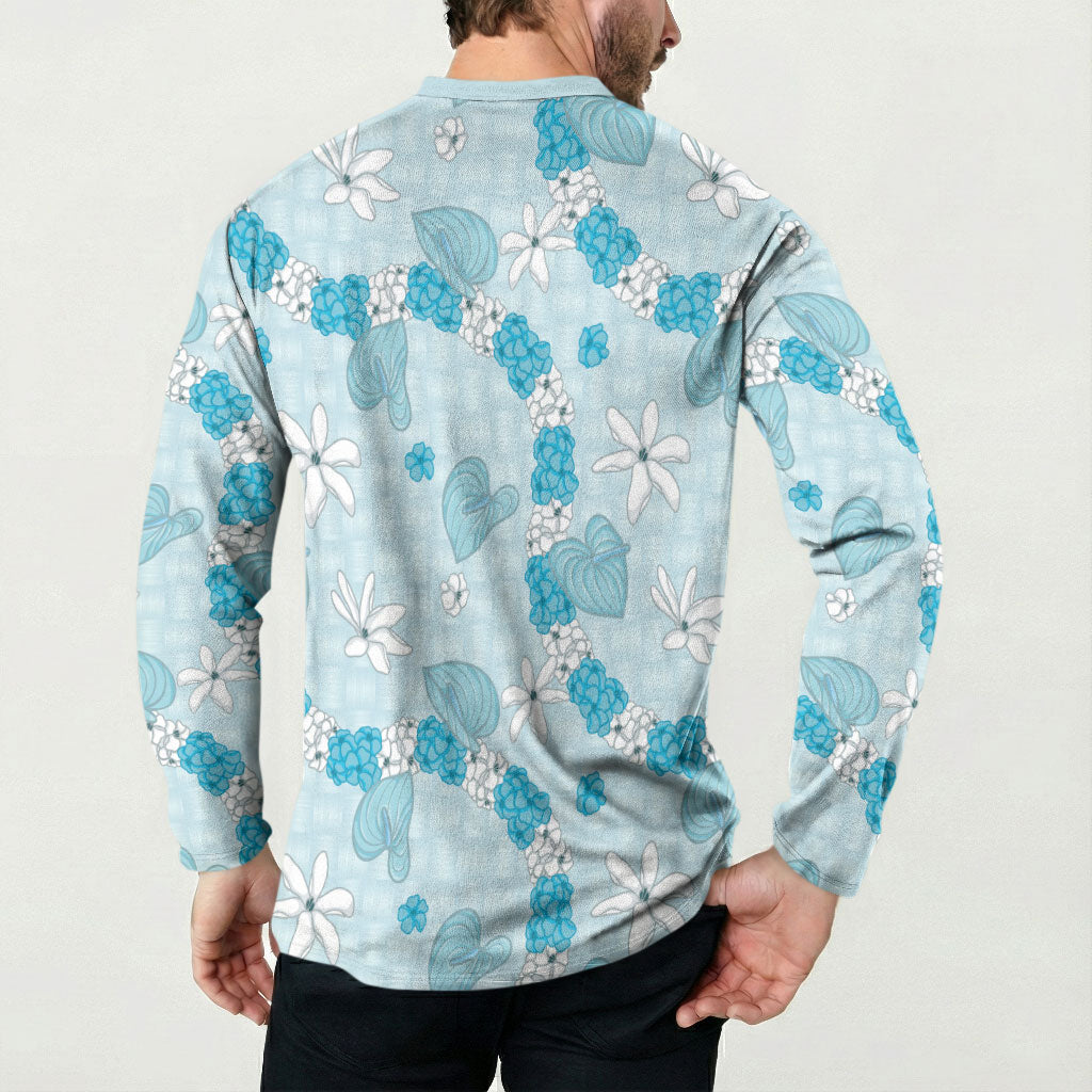 Hawaii Anthurium Tiare Pikake Lei Button Sweatshirt UliUli Lauhala Art Pattern LT01 - Polynesian Pride