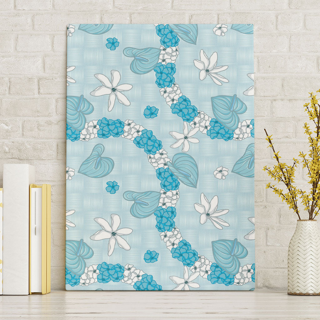 Hawaii Anthurium Tiare Pikake Lei Canvas Wall Art UliUli Lauhala Art Pattern LT01 Without Frame Blue - Polynesian Pride
