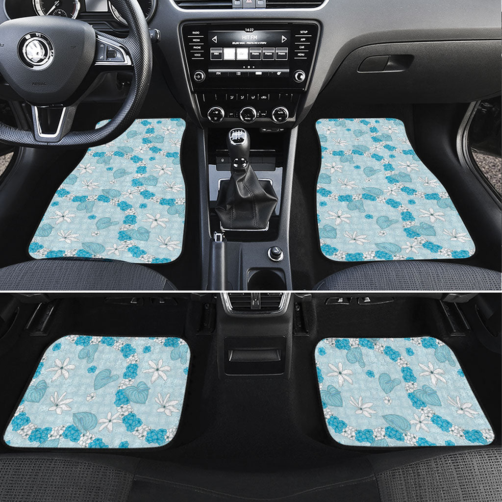 Hawaii Anthurium Tiare Pikake Lei Car Mats UliUli Lauhala Art Pattern LT01 Set 4pcs Blue - Polynesian Pride