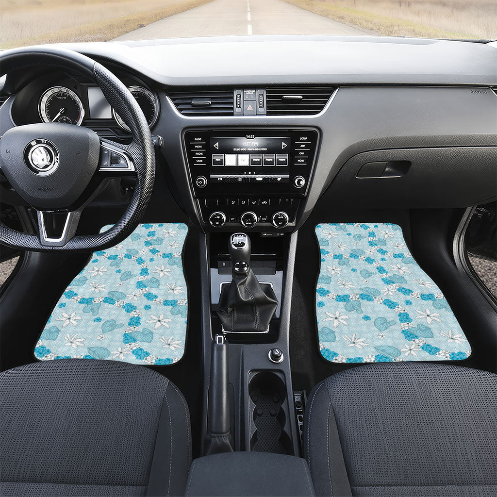 Hawaii Anthurium Tiare Pikake Lei Car Mats UliUli Lauhala Art Pattern LT01 Set 2pcs - Front Blue - Polynesian Pride